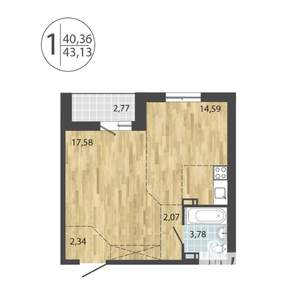 1-к квартира, строящийся дом, 43м2, 3/19 этаж