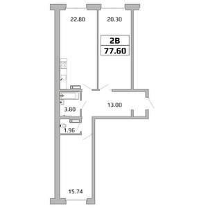 2-к квартира, вторичка, 78м2, 13/16 этаж